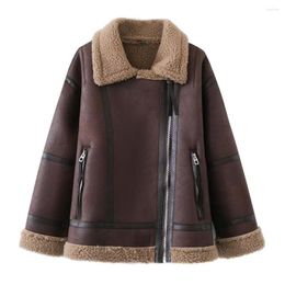 Women's Fur Autumn Fashion Retro Street Trend All-match Lapel Long-sleeved Integrated Motorcycle Jacket Coat