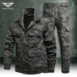 Mens Tracksuits Summer Camouflage Suit Thin Hunting shirts Jacket and cargo Trousers Tactical Military Cotton Breathable MultiPocket 230815