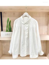 Women's Blouses Lamtrip Unique Sweet Ruffles Pleated Double Layers Cotton Yarn White Shirt Blouse Mori Autumn 2023