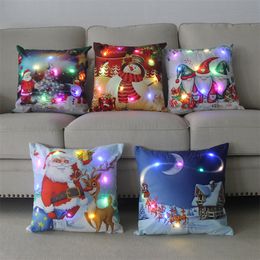 LED Light Up Christmas Pillow Covers 18 x 18 Inches Xmas Cushion LED Throw Pillow Cover Square Pillowcase Christmas Decorations for Bed Sofa Home
