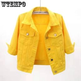 Womens Jackets WTEMPO Spring Women Denim Jackets Candy Colour Casual Short Denim Coats Female Casual Solid Jeans Jackets Outerwear 230815