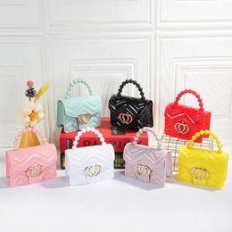 Handbags Kids Mini Candy Color Pearl Chain Handle Messenger Bag Women PU Leather Elegant Love Heart Small Shoulder Crossbody Handbag Gift 230816