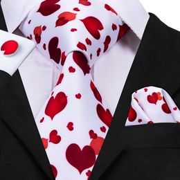 MensWhite tie with print red heart pattern mens tie Meeting Business wedding party Casual Party Necktie N-3097313j