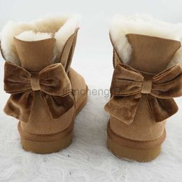 Boots New Bow Women Boots Snow Boots Genuine Sheepskin Leather Fashion Ankle Boots 100% Natural Fur Warm Wool Winter Boots ShoesL0816