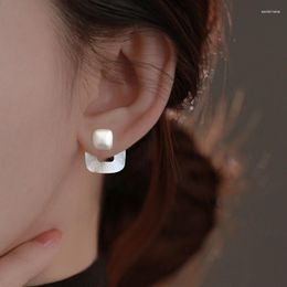 Stud Earrings MEETSOFT 925 Sterling Silver Geometric Square Hollow Out For Women Girl Minimalist Fashion Sweet Delicate Jewellery