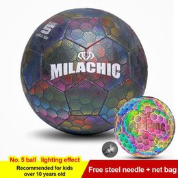 Balls Glow In The Dark Football Luminous Footballs Holographics Glowing Soccer Ball Outdoor Toys Camera Flash Reflective Croma Ball 230815