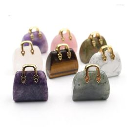 Pendant Necklaces Gold Colour Handbag Crystals Natural Stone Healing Purple Crystal Amethysts Pink Quartz Pendulum Women Jewellery