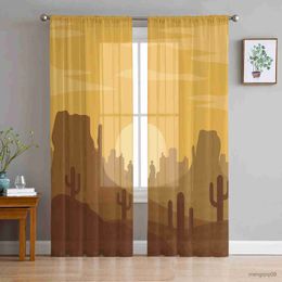 Curtain Desert Cactus Tulle Curtains for Living Room Bedroom Sheer Drapes Modern Printed Design Sheer Curtains R230816