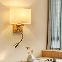 Wall Lamps Designer Wood Iron LED Bedroom Bedside Lamp Aisle Corridor Lighting Background Sconce Decor Nightlight Linen Lampshade