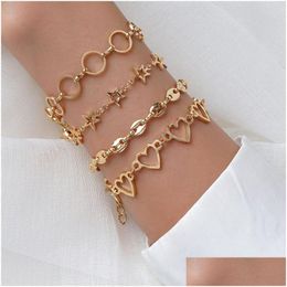 Chain 4Pcs New Fashion Link Bracelets Women Girls Personality 18K Gold Star Heart Chains Bracelet Jewelry Wholesale Drop Delivery Dh8Ja