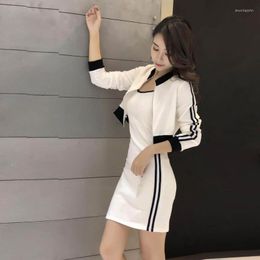 Work Dresses Suit Women's 2023 Spring Slim Long-sleeved Coat Top Fashionable Suspender Dress Two-piece