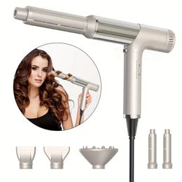 5-In-1 Hair Dryer Powerful Brushless Hair Dryer With Curling Attachment Fast-Drying Hairdryer Negative Ions Blow Dryer Air Curler Air Styling Curling Iron Wand