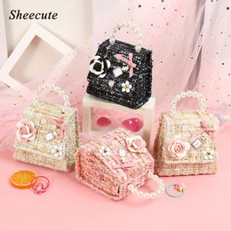 Handbags Mini Messenger Bag Kids Girls Handbags Fashion Princess Pearl Flower Girls Shoulder Bags with Chain Purses Children Small Bags 230816