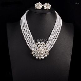 Necklace Earrings Set Fashion Est Wedding Bride Sets Multi-layer Imitation Pearl Chain Big Flower Women Statement
