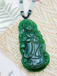 Pendant Necklaces Jade Jewellery Smiling Buddha Guan Yin Charm With Woven Beads Necklace