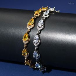 Link Bracelets Brilliant Cubic Zirconia Yellow Bridal Wedding Engagement Bracelet For Women Fashion Party Jewellery