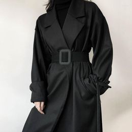 Women's Trench Coats Women Fashion Long Windbreakers Autumn Loose Fit British Style Chic Black Coat Streetwear Office Lady Belt Outerwear