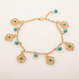 Link Bracelets 12 Pieces/Lot Double Chains Hollow Flower Charm Statement Bangles Blue Beads Stone Women Hand Adjustable