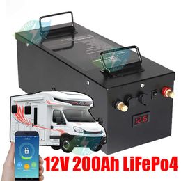 12V 200Ah LiFePO4 Battery BMS Lithium Power Batteries 12.8V For RV Campers Golf Cart Off-Road Off-Grid Solar Wind + charger