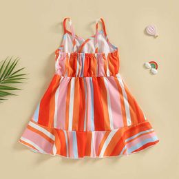 Sukienki dziewczynki Summer dzieci noszą dziewczyny bez rękawów potargany backless Stripe sukienka swoboda dziecięca sukienka na plażę na plażę