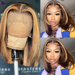 180%density Highlight Ombre Coloured Bob Short Human Hair Wigs Straight Hair 13X4 Lace Front Wigs Glueless Brazilian Remy Hair