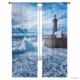 Curtain Sea Lighthouse Blue Sky Tulle Curtains for Living Room Home Decor Window Curtain Bedroom Sheer Curtains Printed Curtains