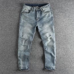 Men's Jeans 2023 Small Foot Design Torn Slim Fit Three-dimensional Cut Elastic Trouser 346