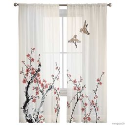 Curtain Flower Silhouette Secluded Tulle Curtains for Living Room Bedroom Sheer Drapes Modern Printed Design Sheer Curtains