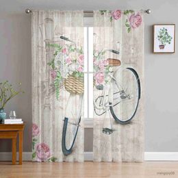 Curtain Bicycle Flowers Retro Bedroom Curtain Window Treatment Drapes Tulle Curtains for Living Room Sheer Curtains R230816