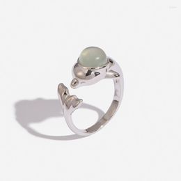 Cluster Rings 925 Silver Puffer Fish Ring Inlaid With Natural Stone Prehnite Women Jewellery Mothers Day Gift Bridesmaid Adjustable