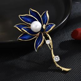 Brooches Chinese Style Lotus Brooch Copper Micro Inlaid Cubic Zirconia Coat Suit Accessories Gift Wholesale
