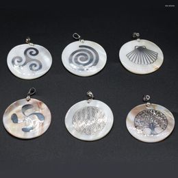 Pendant Necklaces Natural Shell Round Various Patterns Mother Of Pearl Charms For Jewellery DIY Making Necklace Size 45x45mm