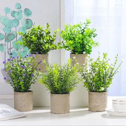 Decorative Flowers Simulation Flower Arrangement Creative Greenery Potted Plants Home Decorations Desktop Cement Vase Decor Art