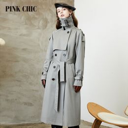 Women's Trench Coats PINK CHIC British Spring Autumn Windbreaker Lapel Collar Style Knee Length Temperament Waist Thinning 610 230815