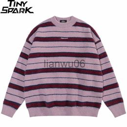 Men's Sweaters 2023 Unisex Striped Sweater Streetwear Casual Knitted Sweater Hip Hop Pullover Men Retro Harajuku Sweater Soft Y2K Purple Green J230806