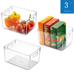 Storage Bottles 3 Pack Refrigerator Organizer Bins - Stackable Fridge Organizers With Cutout Handles For Freezer Cabinet Countertops