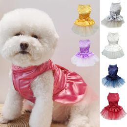 Dog Apparel Trendy Dogs Dress Princess Cat Wedding Shiny Rhinestone Washable Big Hem Two-legged