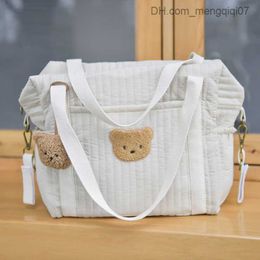 Diaper Bags Korean baby care diaper bag used for strollers mummy shoulder bags embroidered bears bedding storage bags large handbags Z230816