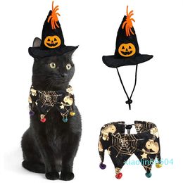 Dog Collars Set Adjustable Cute Halloween Hat Set Party Cat Easy Wear Puppy Supplies Festival Pet Collar Halloween Casual Gift