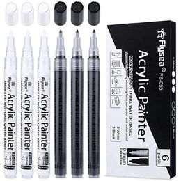 Painting Pens Acrylic Paint Pen White Black 07mm Marker Set for Chalkboard Wood Plastic Glass Stone Metal Canvas Ceramic 230815