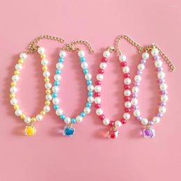 Dog Collars Pet Collar Skin-touch Imitation Pearls Colored Beads Trendy Personality Dress Up Multicolor Adjustable Design Accessories Co