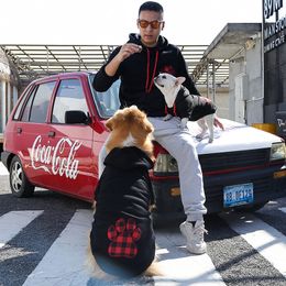 Dog Apparel Autumn Winter Pet Dog Clothes Warm Plaid Dog Jacket Dog Hoodie French Bulldog Golden Hair Small Large Dog Clothes Dog Sweatshirt 230815