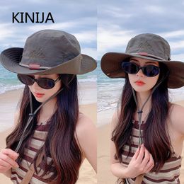 Wide Brim Hats Bucket Hats Bucket Hat with String Men Beach Sun Hat for Women Outdoor Hiking Couple Bob Panama Summer Fisherman Hat Riding Cap Women Hat 230816