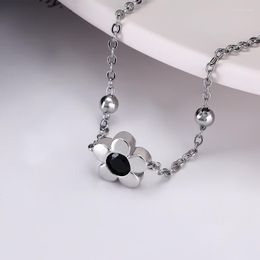 Link Bracelets PANJBJ Silver Colour Zircon Flower Bracelet For Women Girl Cute Simple Adjustable Fashion Beads Jewellery Gift Drop