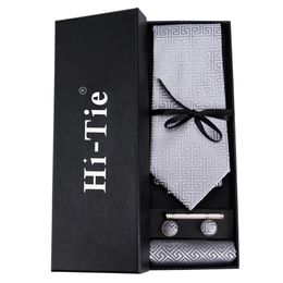 Gift Box for Tie Set Mens 100% silk tie handkerchief cufflinks collar clip set of 4 Whole Mens Ties Set Box HB-0226n