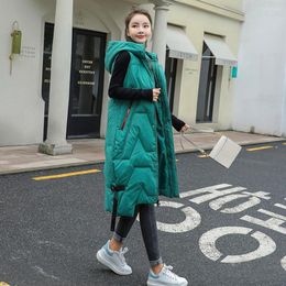 Women's Vests Puffer Winter Long Vest Solid Hooded Ladies Cotton Padded Waistcoat Pockets Autumn Thick Sleeveless Jacket For Female