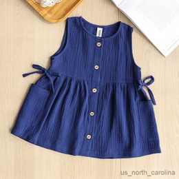 Girl's Dresses Baby Girl Cotton Dress Clothing Girls Kids Summer Solid Colour Sleveless Camisole Dresses Prince Sundress Party Casual R230816