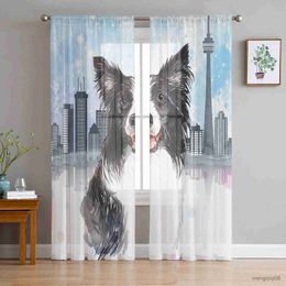 Curtain City Building Sheepdog Sheer Window Curtains for Bedroom Living Room Modern Tulle Curtains Drapes for Kitchen R230816