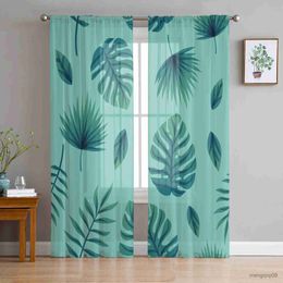 Curtain Fresh Leaf Illustration Bedroom Tulle Curtains Hotel Home Decor Sheer Curtains for Living Room Chiffon Printed Drapes R230816