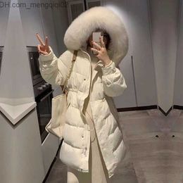 Women's Down Parkas Women's large fur collar white duck down jacket new winter solid Colour zipper hood oversized thick and unique jacket at the waist Z230817